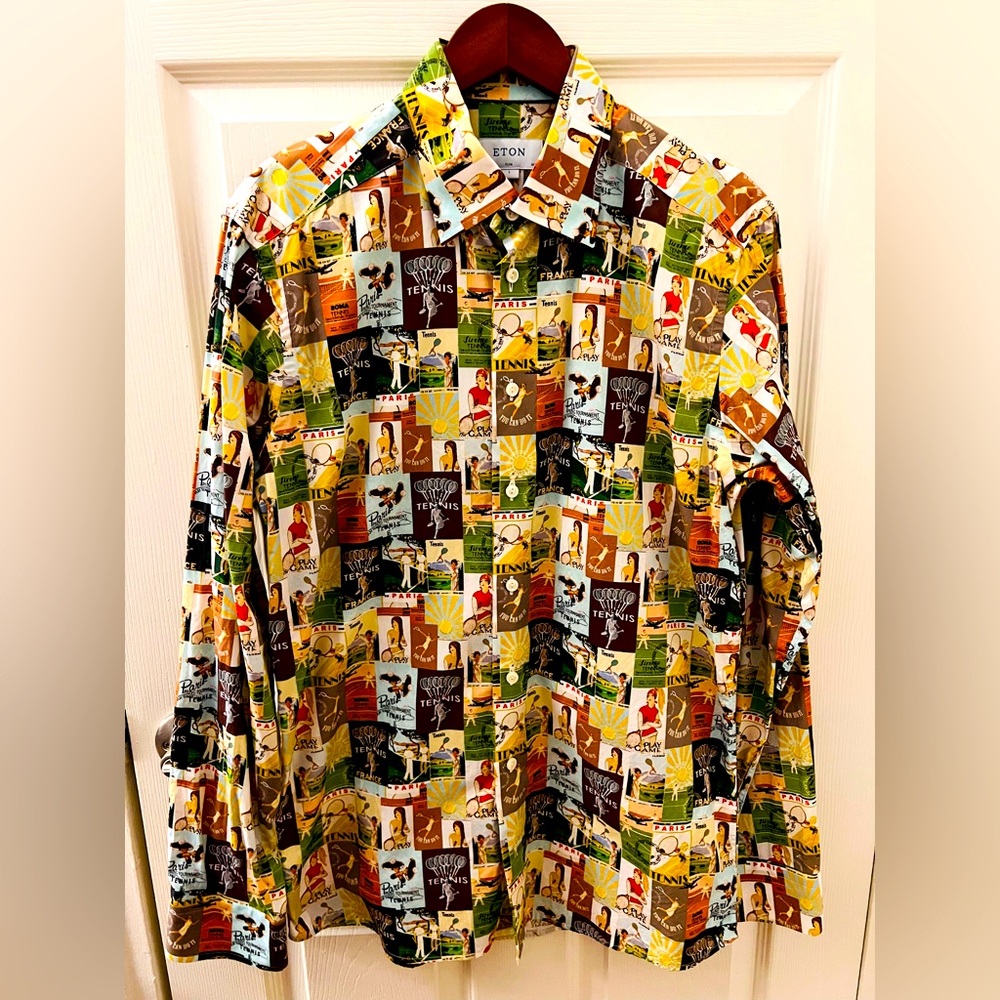 Eton “Tennis Poster” Print Button Down